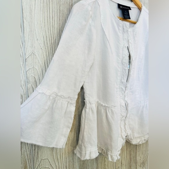INC 100% LINEN Boho Light Zip Up Jacket Size Small White Womens Spring Summer - Picture 2 of 11